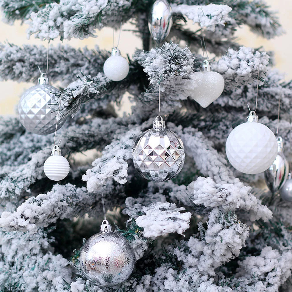 

50pcs Christmas Tree Decoration Pendants Xmas Ball Gift Package Tree Tops Silver White Star Beautiful Home Party Wedding Decors