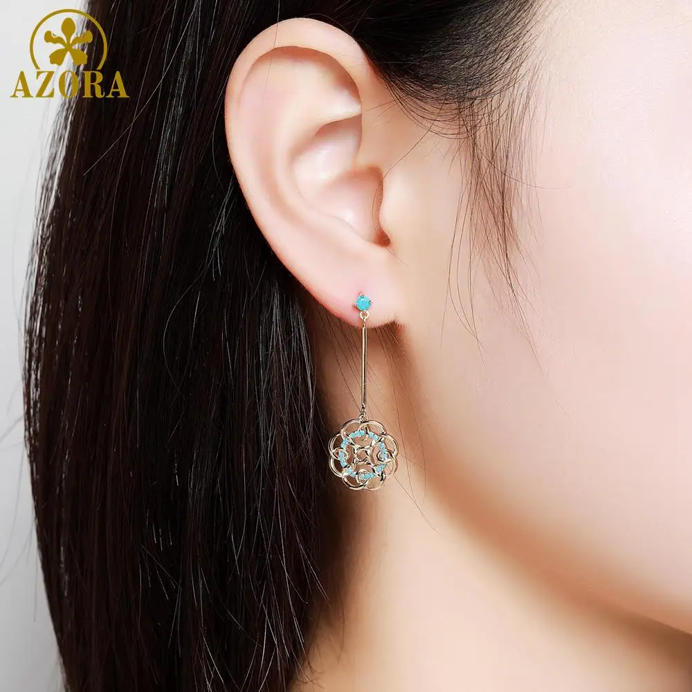 AZORA Vintage Design Unique Delicate Cubic Zircon Hollow Flower Drop Earrings for Women Bridal Wedding Fashion Jewelry TE0406 AZORA Vintage Design Unique Delicate Cubic Zircon Hollow Flower Drop Earrings for Women Bridal Wedding Fashion Jewelry TE0406