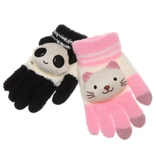 1 пара, милые носки с Сенсорный экран перчатки женские зимние теплые вязаные перчатки с мультипликационным принтом «панда», кот», «кролик»; модные коралловый флис полный митенки для пальцев