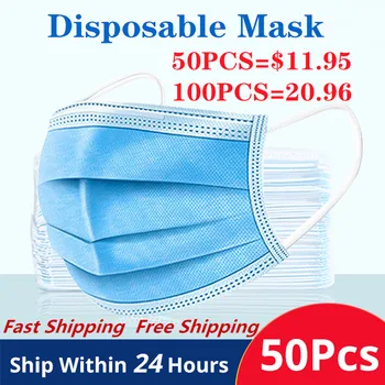 

100pcs Mask Disposable Nonwove 3 Layer Ply Filter Mask mouth Face mask filter safe Breathable Protective masks Fast Shipping