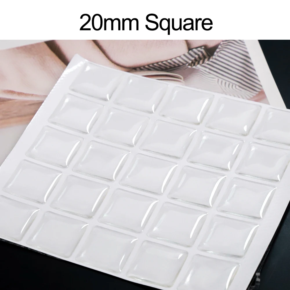 20mm Square Domed Epoxy Stickers Seal for DIY Crafts 3D Effect Jewelry