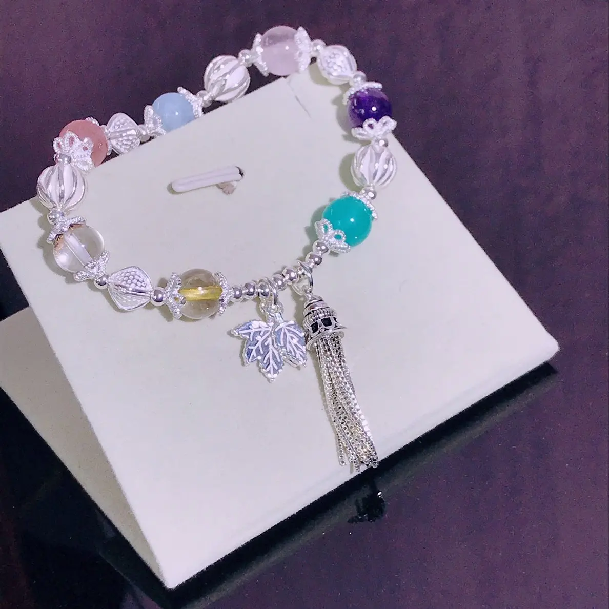 

Real 100% 925 Sterling Silver Multiple Gems Scalable Bracelets Kyanite Crystal Vintage Tassel Pendant Flexible Exquisite Jewelry
