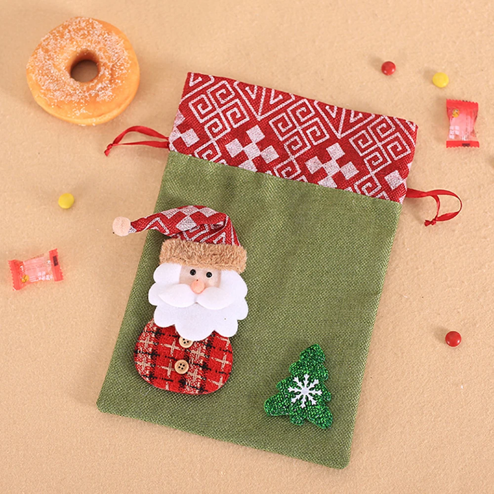 1pcs Creative Christmas Decoration Gift Bags Child Burlap Bundle Bag Candy Cookie Bag Christmas Gifts Bags Xmas Party Santa Sack