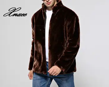 

Xnxee Men's Faux Fur Coat Stand Collar Warm Casual Jacket Winter Thicken Outwear 4XL
