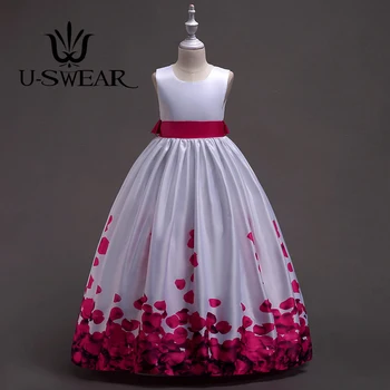 

New Arrival Kid Ball Gown Flower Girl Dresses O-neck Sleeveless Big Bow Back Petal Print Vestidos Largos De Flores