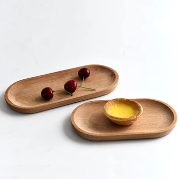 

2Pcs Beech Wood Oval Tray Mini Dinne Plate Household Tableware for Home Shop
