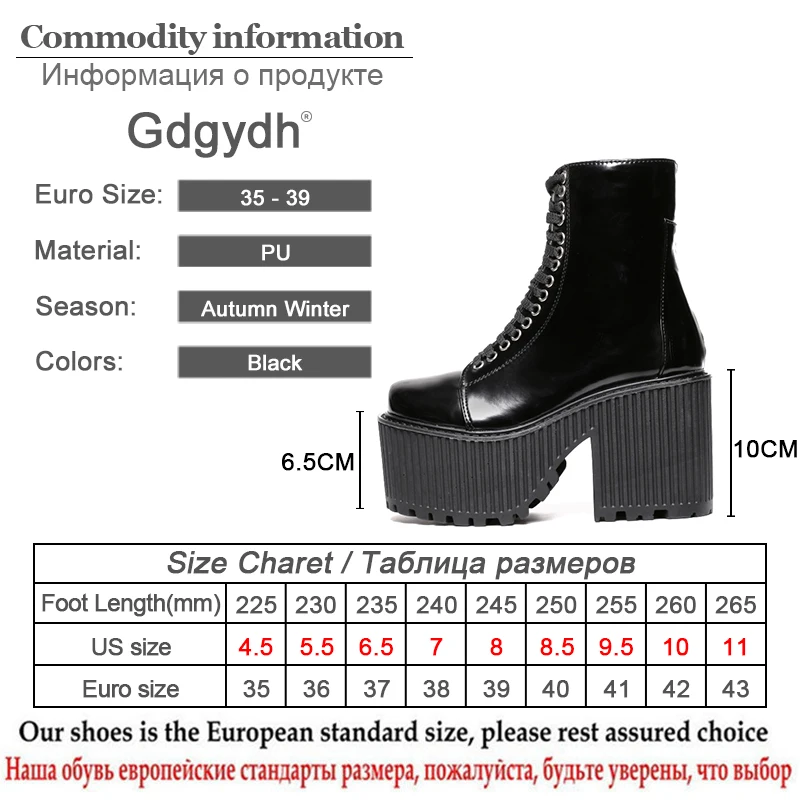 Gdgydh/модные женские ботильоны; обувь на платформе в стиле панк, готика; женские ботинки на резиновой подошве со шнуровкой; Цвет Черный; сезон весна-осень