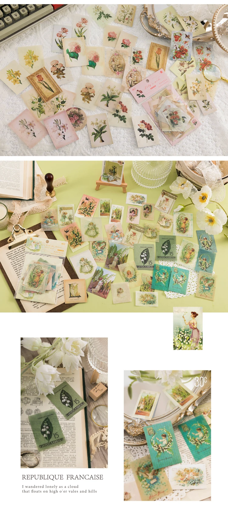 40 pcs Lily of the Valley Hydrangea Flower Fairy Retro Plant Illustrated Stickers Plant Decorative Diary Scrapbooking material