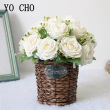 Йо Чо искусственные розы шелковые цветы искусственный гипсофила Свадебный поддельный цветок для дома Рождественское украшение белый букет Декор