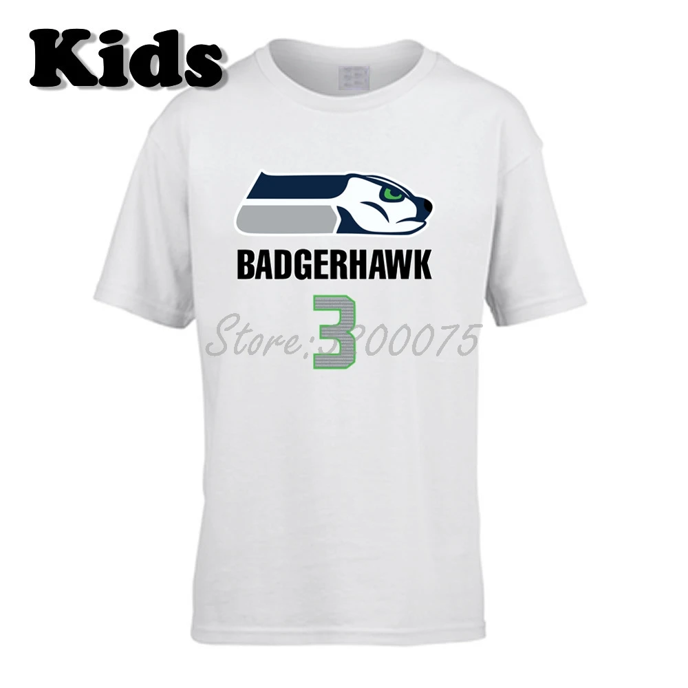 Детская футболка с принтом «BadgerHawk», «Russell Wilson 3», одежда, футболка для мальчиков и девочек, футболка с круглым вырезом, W19102101