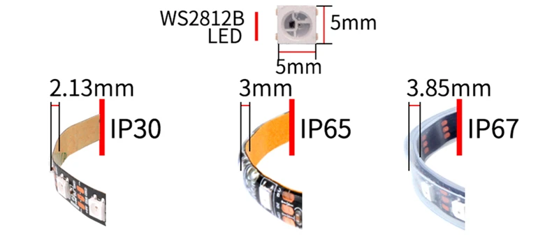 5 м/рулон WS2812B WS2812 светодиодные полосы, индивидуально адресуемых Smart цветных(RGB) светодиодных лент, черный/белый печатных плат, Водонепроницаемый IP30/65/67, DC5V