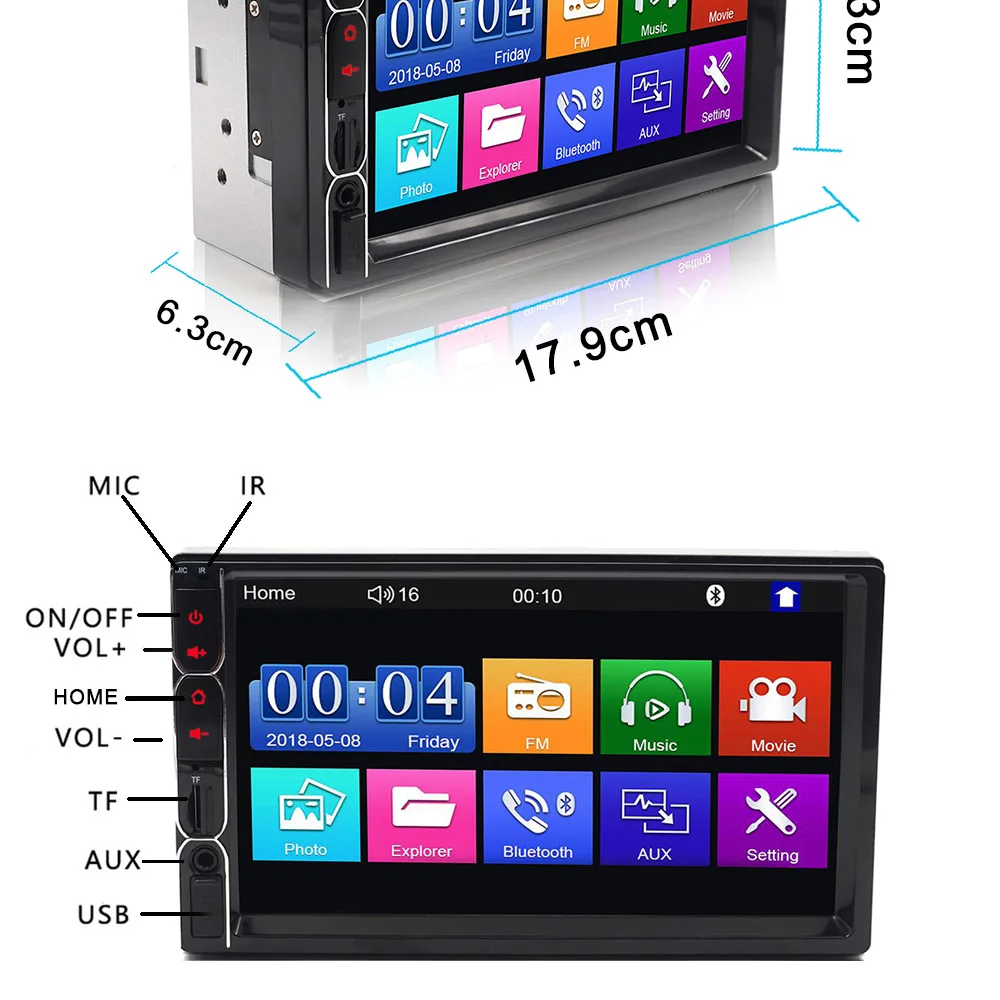 7 Inch 2 Din TY7031 Car Stereo MP5 Audio Plyer Hands-free bluetooth FM Suppoort Rearview Camera Input Car Monitors