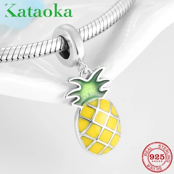 

925 Sterling Silver Passionate fruit Sweet pineapple Enamel pendants Beads fits Original Kataoka charms Bracelet Jewelry Making