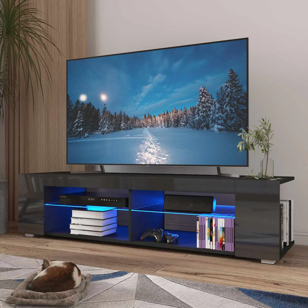 2021 High Gloss Modern TV Stand Bookshelves With LED Light 4-Shelf Console  Cabinet Home Office TV bracket Living Room Furniture