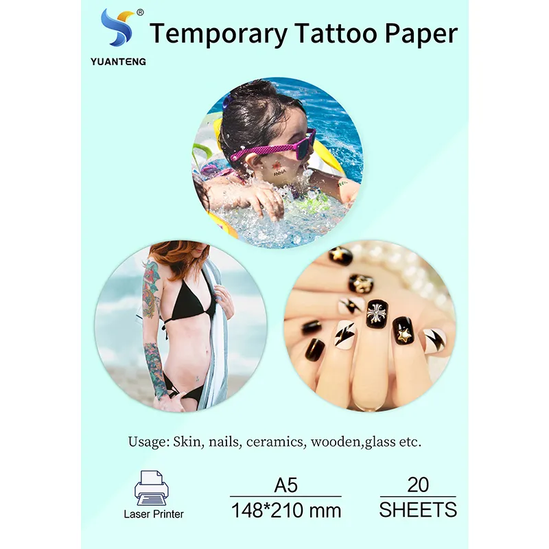 20 Sheets DIY A5 Temporary Tattoo Transfer Paper Printable Customized for  Laser Printers Premium Transfer Paper for Skin Nail