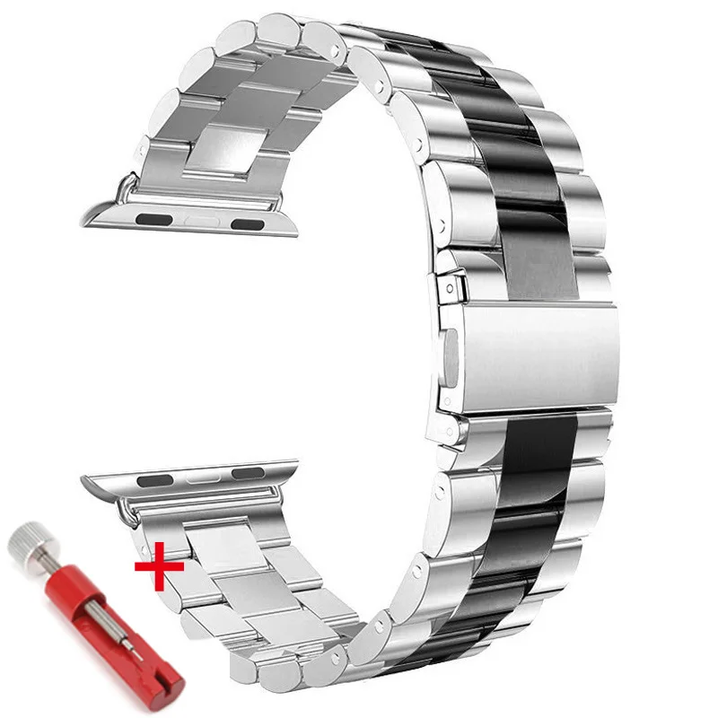 silver black Ремешок для Apple Watch 44 мм 40 мм 42 мм 38 мм металлический браслет из нержавеющей стали iwatch Series 4 5 3 2 1 ремешок для часов - Цвет ремешка: silver black