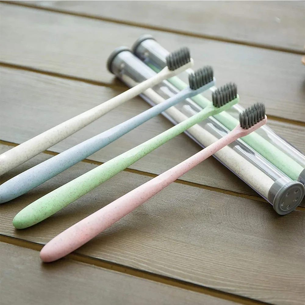 Naturel Toothbrush Wheat Straw Bamboo Charcoal Small Head Toothbrush Travel Portable Adult Soft Brush With Travel Case