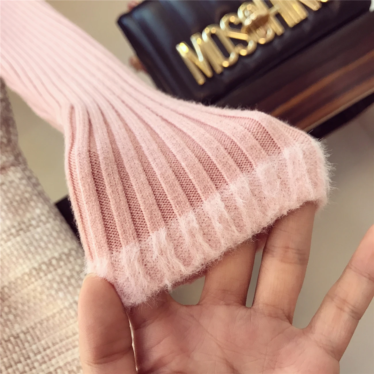 2piece Set Women New Autumn Pink Knitting Shirt+ Woolen Dress Girls Ladies Strap Dress Set Small Fragrance Vestidos Mujer