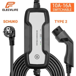 Chargeur EV Type 2 10A/16A pour boîte de charge portable pour véhicule électrique Câble de charge EVSE Prise Schuko IEC 62196 2 6,1 mètres 