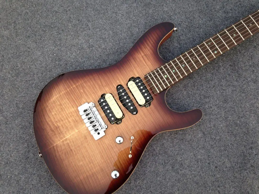 Высококачественная электрогитара. Цветной тигровый клен Sunburst top gitaar. rosewood fingerboard. Реальные фотографии