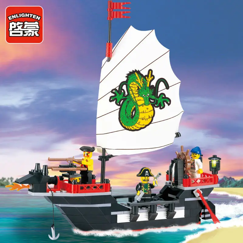 

Enlighten Pirate Series Pirate Ship Dragon Boat Model Building Blocks Sets 211PCS Bricks Toys For Boy Christmas Gift Legoingly