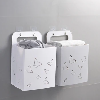 

Folding Laundry Basket Plastic Wall Mounted Dirty Clothes Storage Basket Organizer for Laundry Room Laundry Hamper
