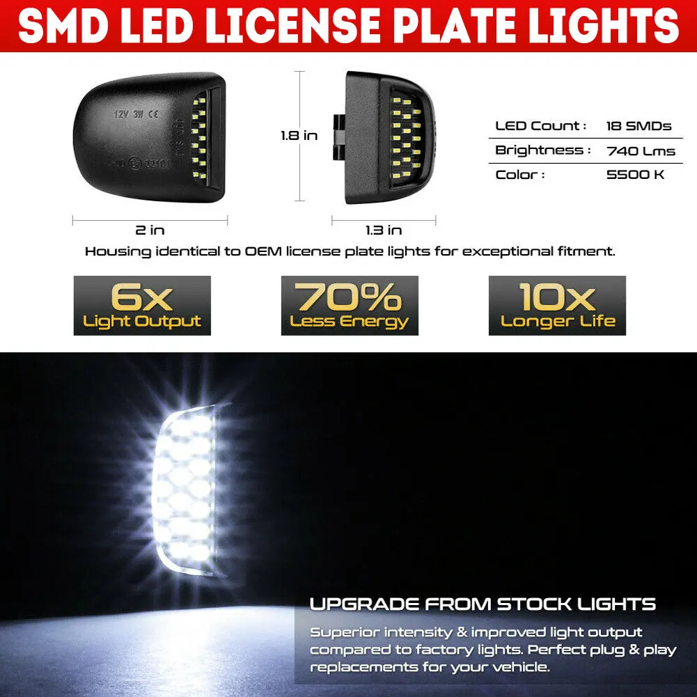 Vehemo Dedicated Bright License Plate Light Set Lamp License Plate Light Auto LED License Plate Light Car
