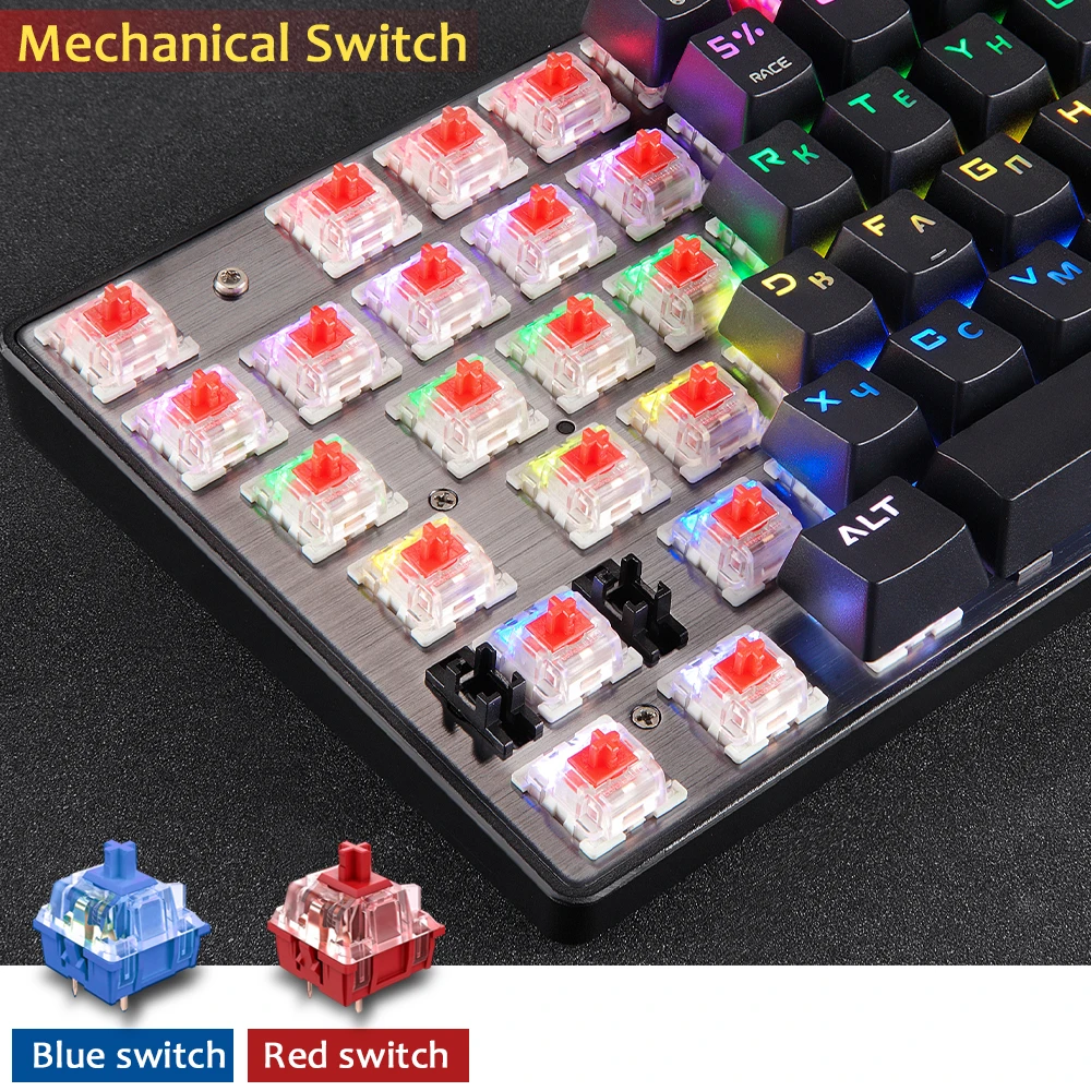Motospeed Gaming Mechanical Keyboard Blue Red Switch 104key Wired Keyboards Anti-ghosting RGB Backlit For Gamer PC Computer