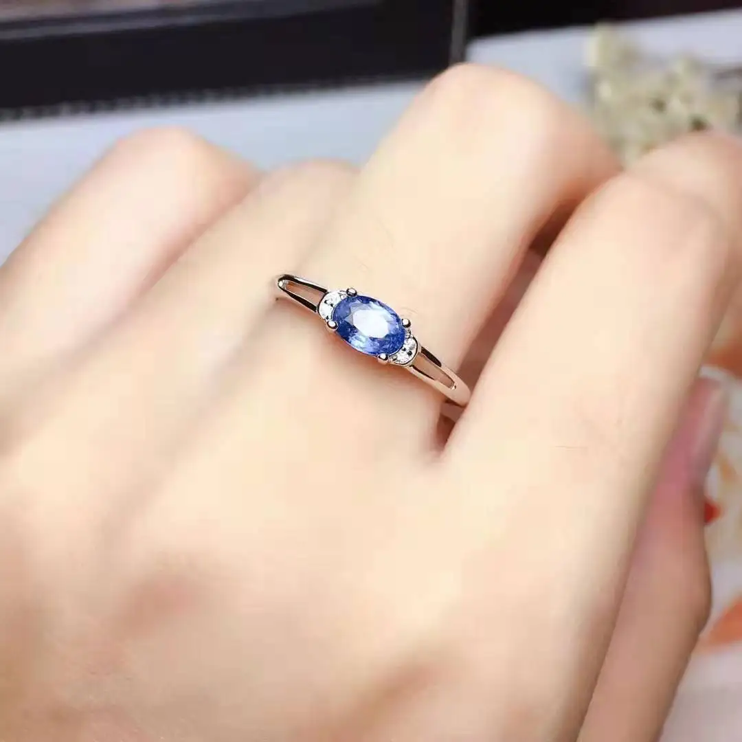 Настоящее серебро 925 пробы натуральный сапфировый драгоценный камень простое