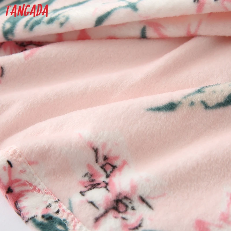 Tangada Женский комплект с цветочным принтом бархат зима толстые теплые флисовые топы брюки карман 2 шт наборы милые женские наборы YU30