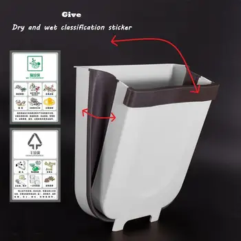 

9L Wall Mounted Folding Waste Bin Kitchen Cabinet Door Hanging Trash Bin Trash Can Wall Mounted Trashcan for Bathroom Toilet