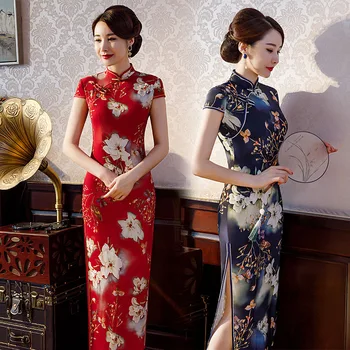 

New Summer Chinese Traditional Women Rayon Qipao Mandarin Collar Cheongsam Novelty Chinese Formal Dress Plus Size 3XL 4XL