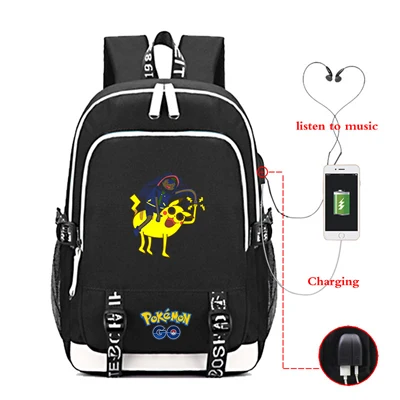 Для подростков, для мальчиков и девочек, рюкзак с usb-портом с принтом "Pokemon" школьные сумки, студенческие модные школьные принадлежности рюкзак для кампуса