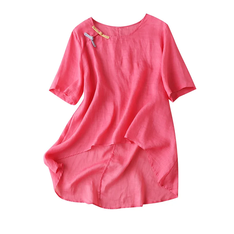 

Chinese Style Solid Button Asymmetry Women Summer Shirts and Blouses Ramie Blouses for Women Summer Ropa De Mujer Verano