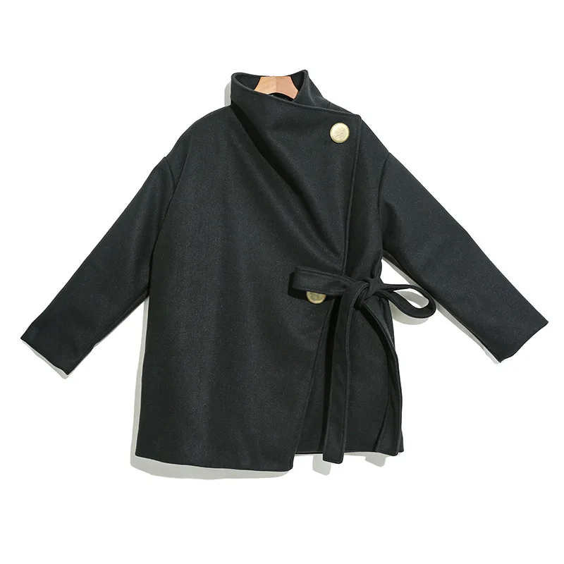 Новинка, корейский стиль, однотонная черная зимняя куртка, пояса для пальто, водолазка, толстая, теплая, для девушек, уникальное, стильное пальто, верхняя одежда J273