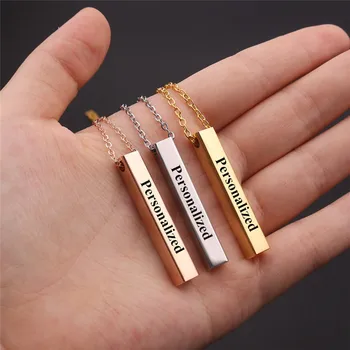 

Personalized Name Necklace for Women Men Custom Especial Date Vertical Bar Necklaces Glossy Stainless Steel Pendant Collier Gift