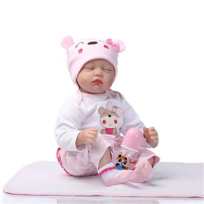 

22" Mini Cute Rebirth doll Simulation Baby Toy in Hippo Pattern Clothes Pink