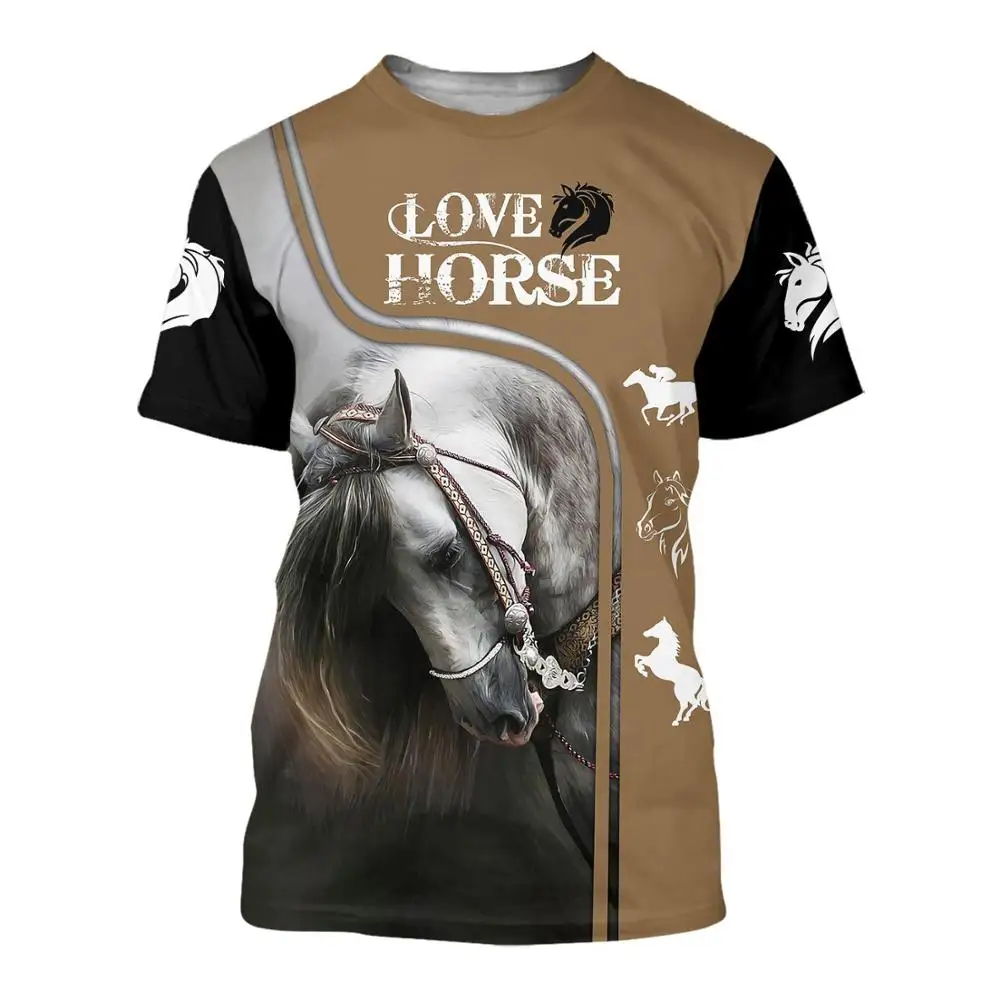 Новинка лета 2020 модная футболка красивая Мужская и женская с принтом Love Horse топы