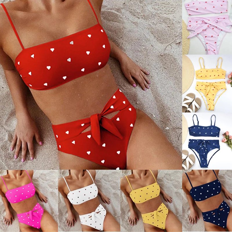 

Hot Women High Waist Push Up Bikinis Set Padded Heart Swimsuit Beachwear Swimwear Bathing Suit Swimming Suit for Women