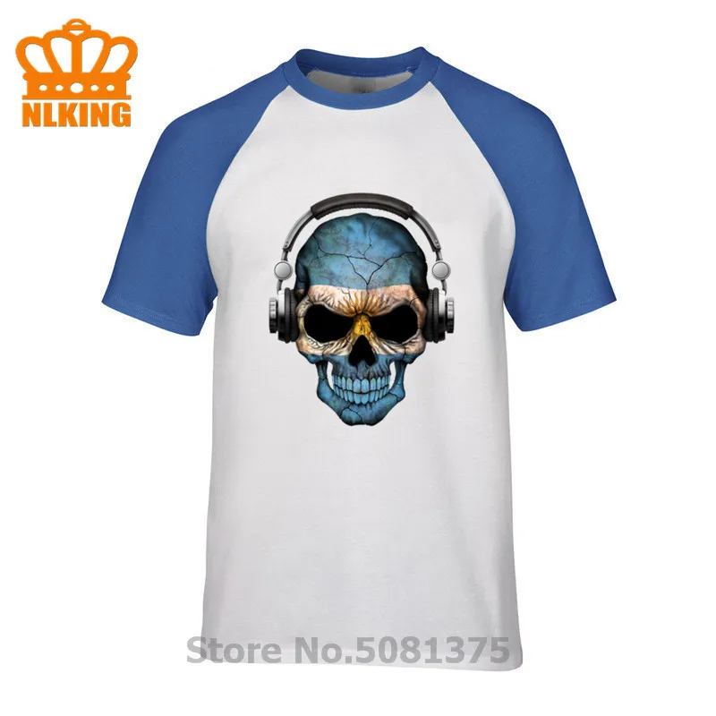 

Dark Skull Deejay with Argentine Flag T-Shirt Argentine Flag Shirt Argentine Emblem Argentina Flag T Shirts Men Cotton Tops Tees