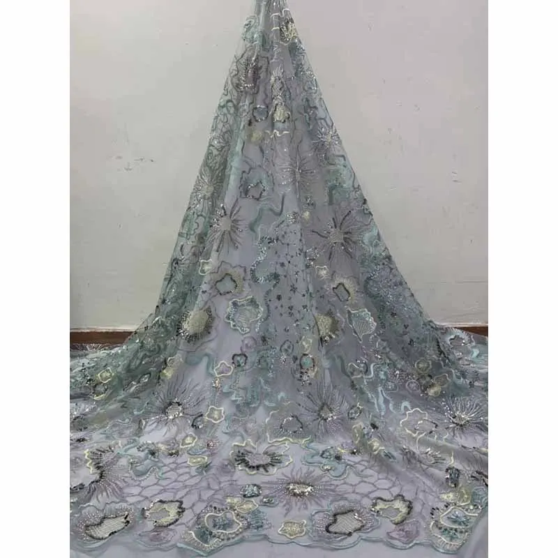 Красивые бусы французская кружевная ткань Новое поступление вышитая сетка тюль кружевная ткань с цветами и бисером для платья XINHOC153