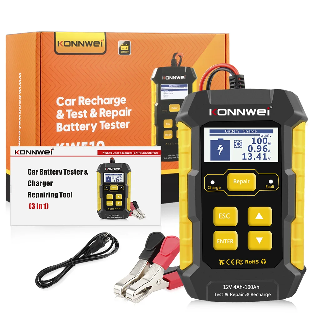 KONNWEI KW510 Full Automatic  12V Car Battery Tester Pulse Repair 5A Battery Chargers Wet Dry AGM Gel Lead Acid Car Repair Tool images - 6