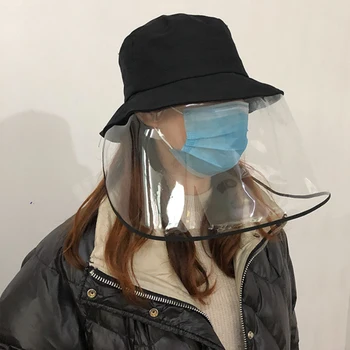 

HT2963 2020 New Men Women Bucket Hat Epidemic Protection Hat Isolation Anti-Dust PVC Cover Face Outdoor Fisherman Hat Face Mask