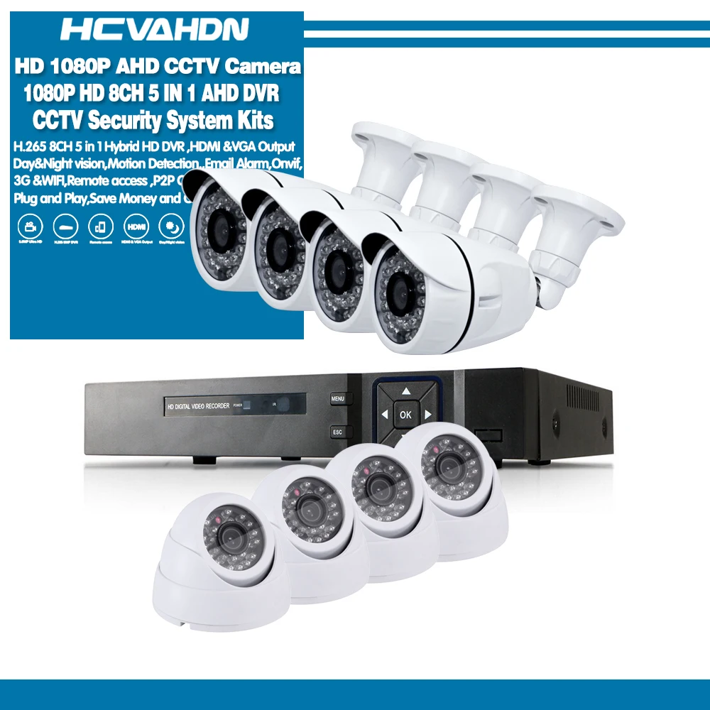 8-канальный HD домашняя камера видеонаблюдения, Системы 8CH AHD DVR Наборы 2.0MP 1080P 3000TVL видеонаблюдения Камера s Системы 1 ТБ HDD набор камеры видеонаблюдения - Цвет: Белый