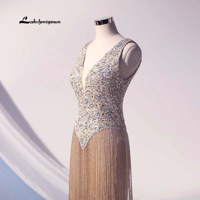 Lakshmigown, роскошное карнавальное вечернее платье, платья с v-образным вырезом, бисероплетение, кисточка, модное вечернее платье, платье для соревнований, платье с открытой спиной