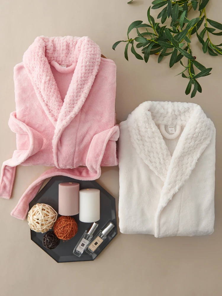 Women's Nightgown Winter One Pair of Lovers Coral Fleece Bathrobe Fleece-Lined Thickened Flannel Men's Pajamas Autumn and Winter