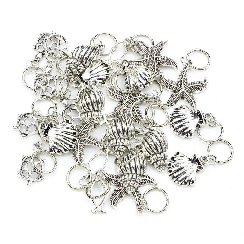 50Pcs/set Hair Braid Dread Dreadlock Beads Clips Cuffs Silver Color Personality Hairpin Star Shell Shape Jewelry DIY Accessories | Красота и