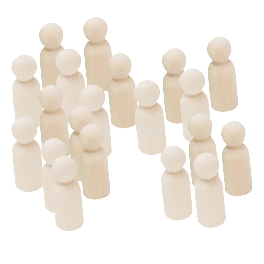 Peg Dolls - 20-Pack Unfinished Wooden Peg Dolls, Peg People, Doll Bodies, Wooden