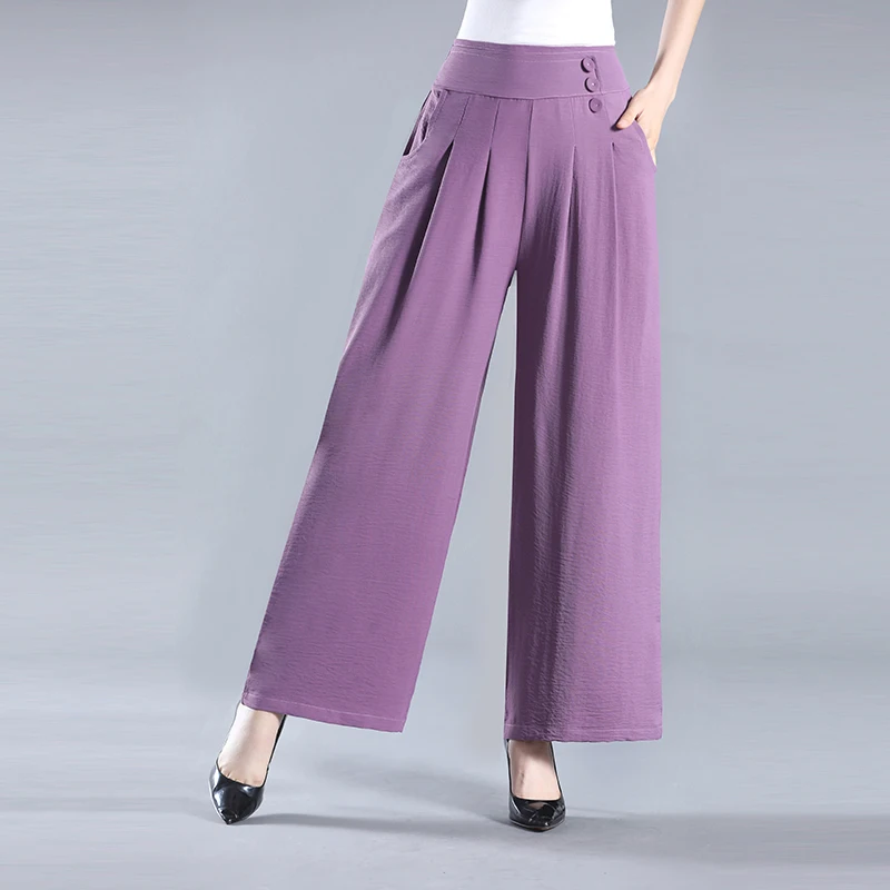 

Plain Colour Loose Fitting Wide Leg Pants Women Casual Red Beige Green Gray Khaki High Elastic Waist Big Leg Trousers Daily Pant