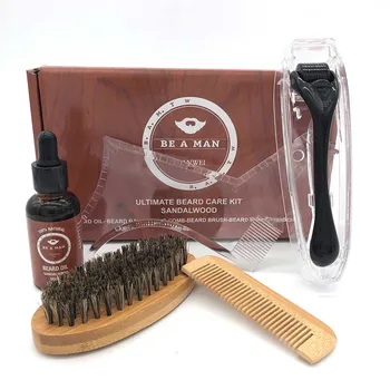 

Beard Growth Kit Set Growth Activator With Roller, Oil, Beard Shape Brush Men's Beards Combs Beauty Tool for Hair Beard Trim